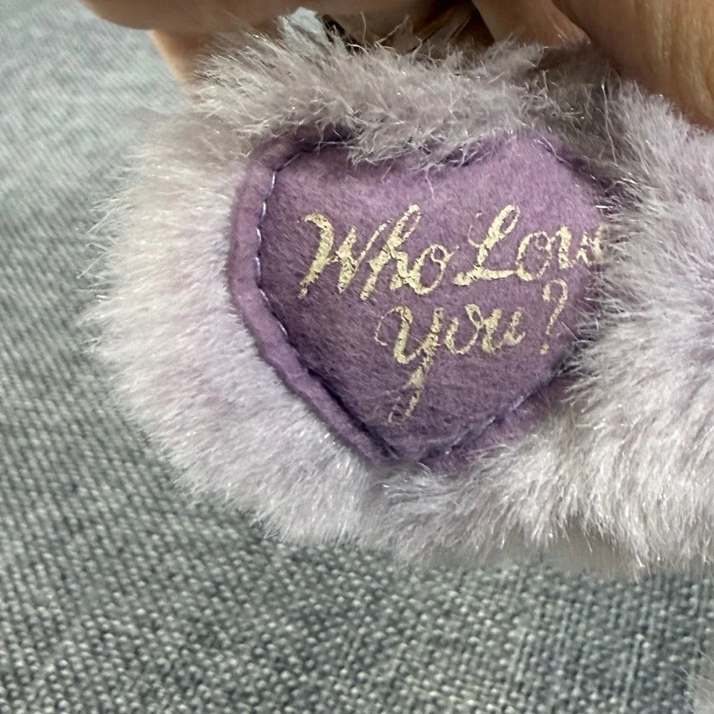 VTG 1984 Applause Lavender Purple Teddy Bear Stuffed Plush Who Loves You? Me 9